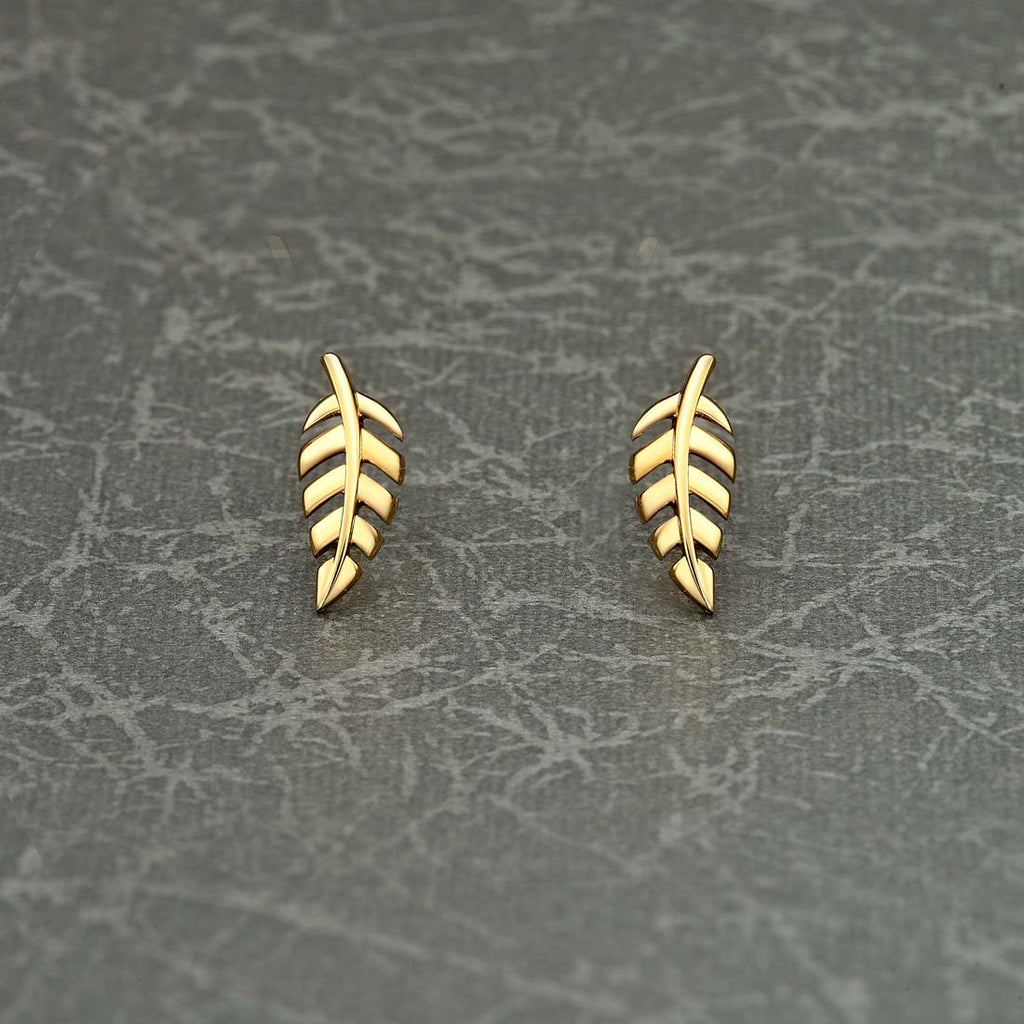 Yellow Gold Plated Sterling Silver Feather Earrings
