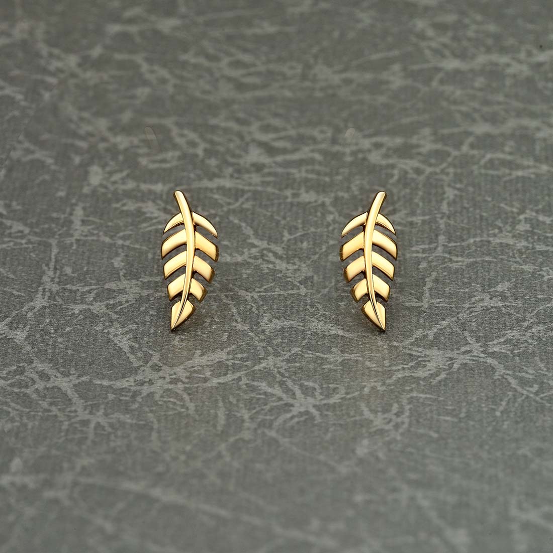 Yellow Gold Plated Sterling Silver Feather Earrings