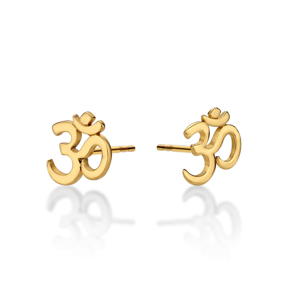 Yellow Gold Plated Sterling Silver OM Earrings