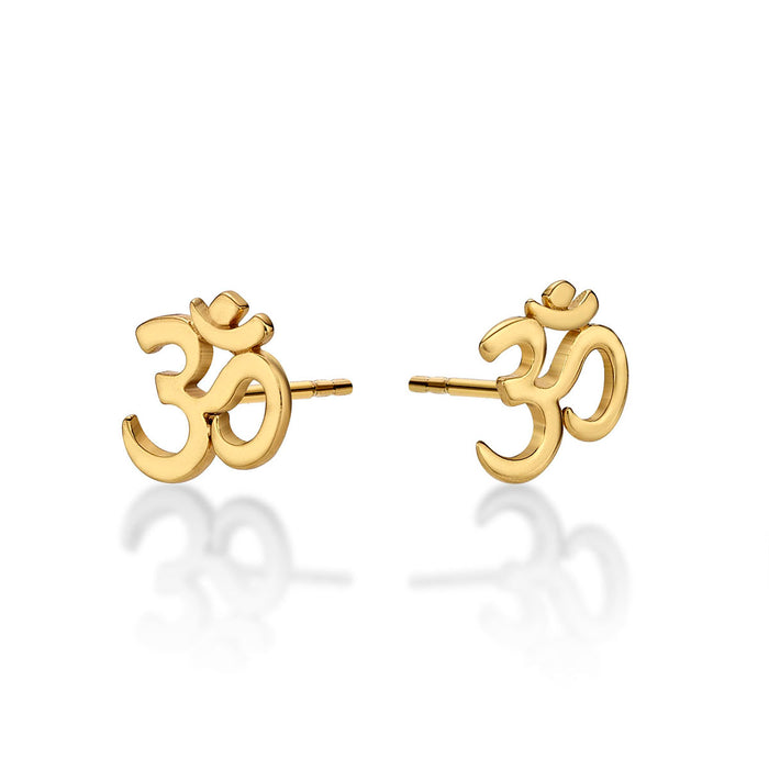 Yellow Gold Plated Sterling Silver OM Earrings