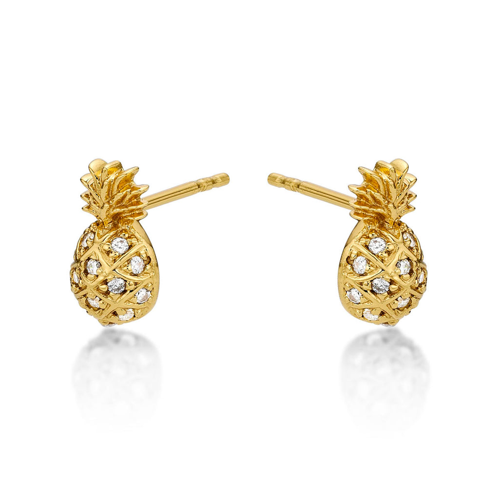 Yellow Gold Plated Sterling Silver Pineapple Earrings with Cubic Zirconia