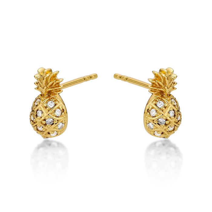 Yellow Gold Plated Sterling Silver Pineapple Earrings with Cubic Zirconia