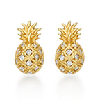 Yellow Gold Plated Sterling Silver Pineapple Earrings with Cubic Zirconia