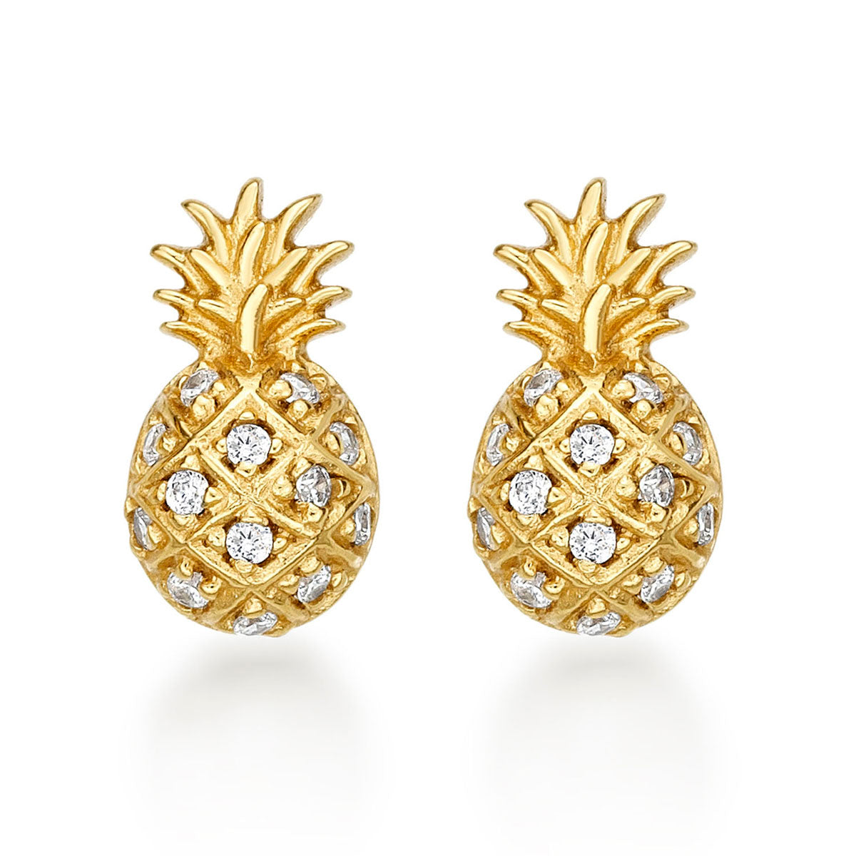 Yellow Gold Plated Sterling Silver Pineapple Earrings with Cubic Zirconia