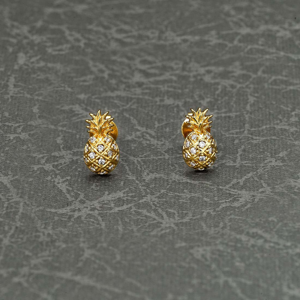 Yellow Gold Plated Sterling Silver Pineapple Earrings with Cubic Zirconia