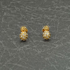 Yellow Gold Plated Sterling Silver Pineapple Earrings with Cubic Zirconia
