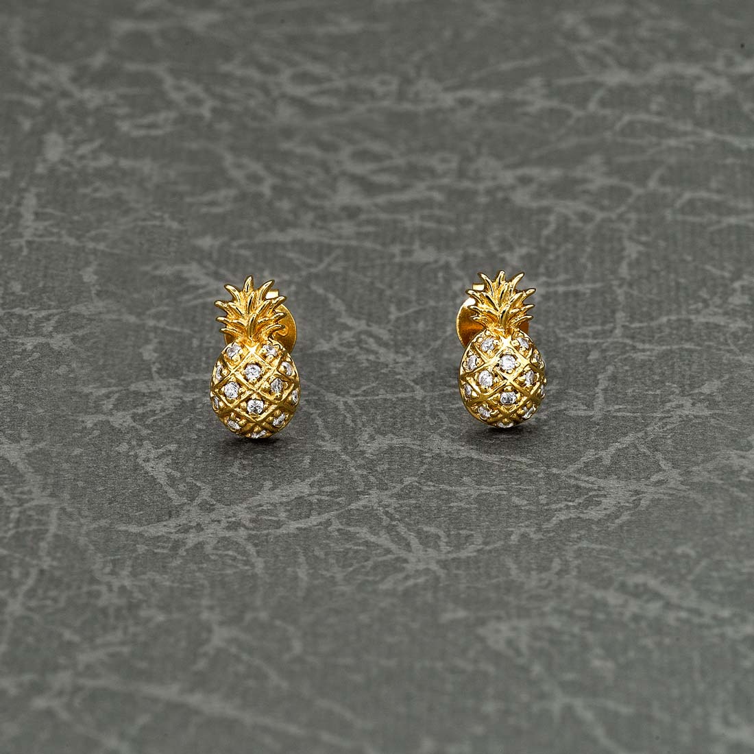 Yellow Gold Plated Sterling Silver Pineapple Earrings with Cubic Zirconia