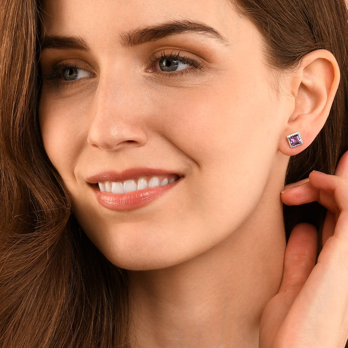 Amethyst & Diamond Stud Earrings 1.35ct Amethyst 9K White Gold