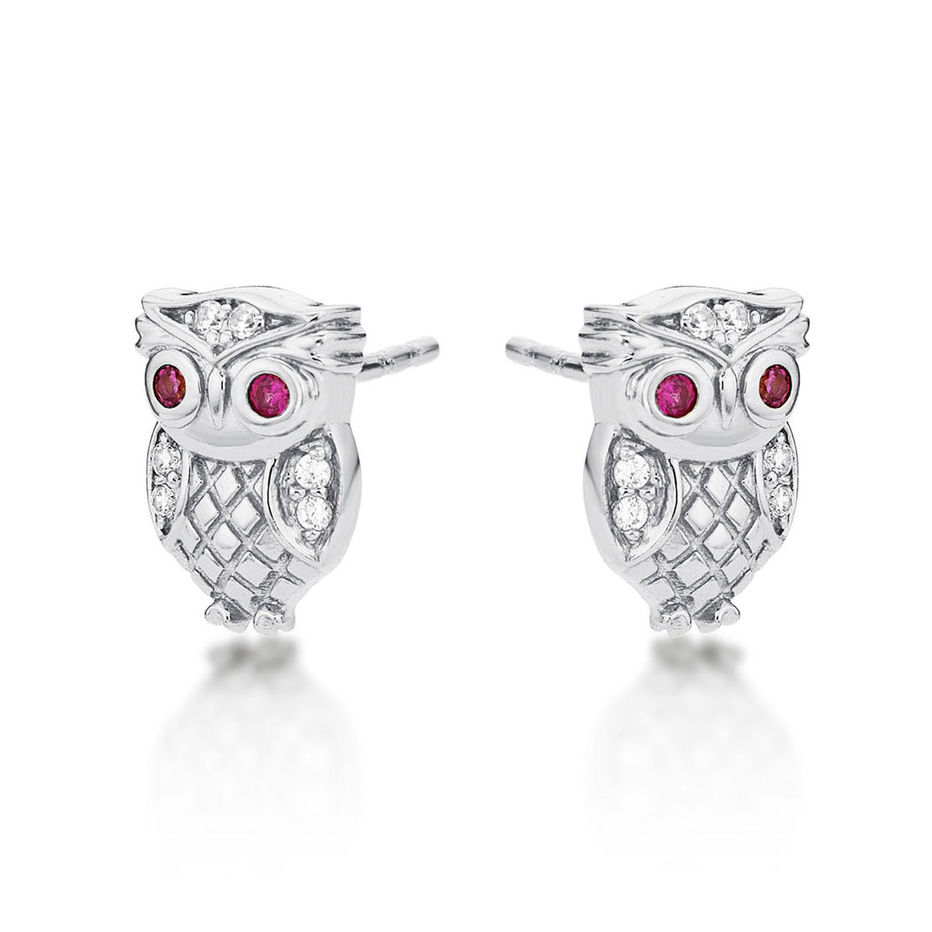 Sterling Silver Owl Earrings with Cubic Zirconia