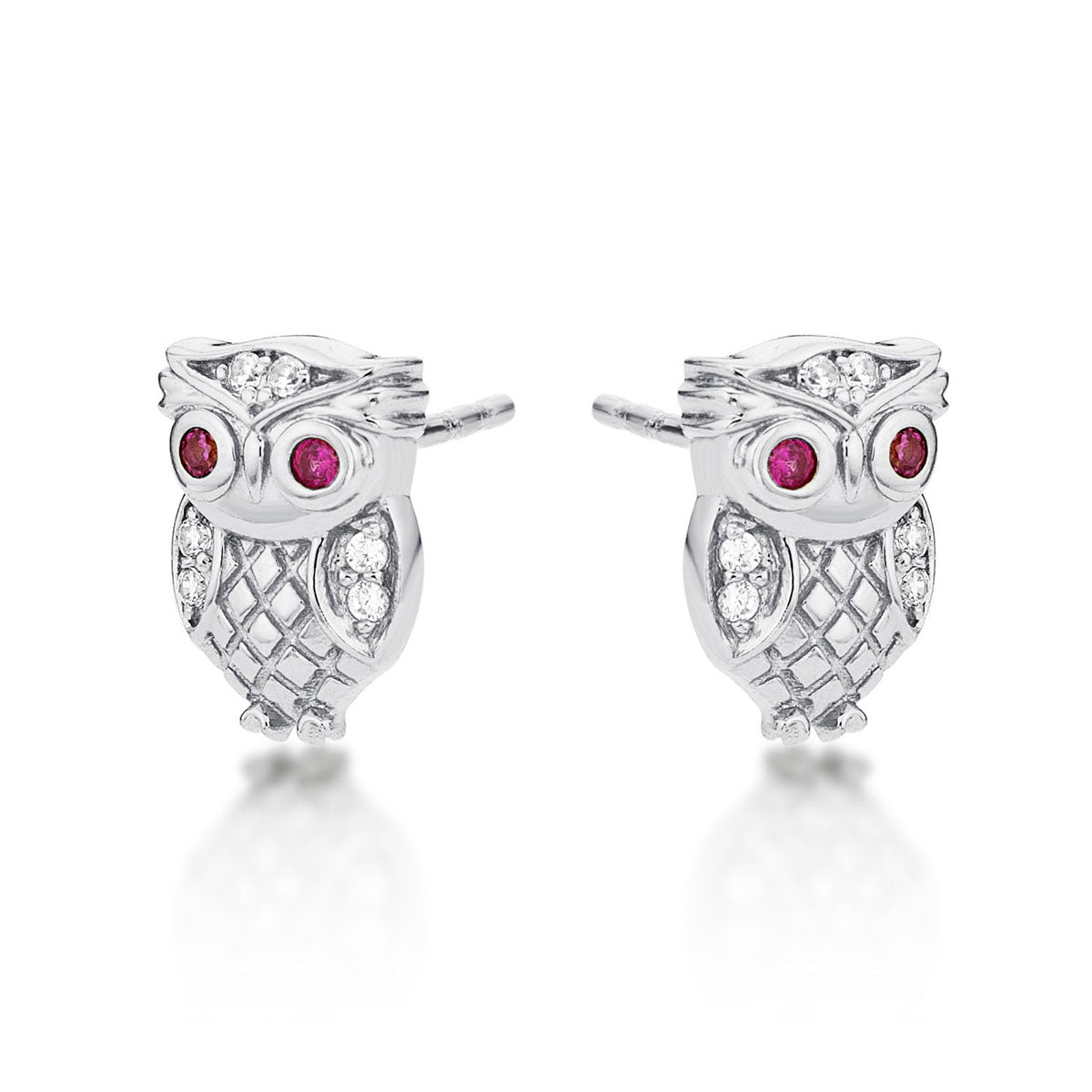 Sterling Silver Owl Earrings with Cubic Zirconia