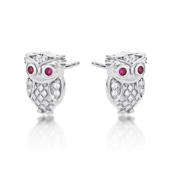 Sterling Silver Owl Earrings with Cubic Zirconia