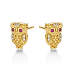 Yellow Gold Plated Sterling Silver Owl Earrings with Cubic Zirconia
