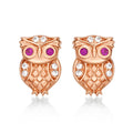 Rose Gold Plated Sterling Silver Owl Earrings with Cubic Zirconia