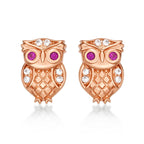 Rose Gold Plated Sterling Silver Owl Earrings with Cubic Zirconia