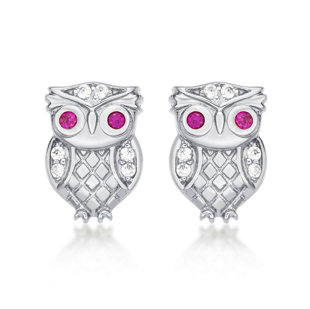 Sterling Silver Owl Earrings with Cubic Zirconia