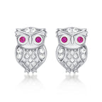 Sterling Silver Owl Earrings with Cubic Zirconia