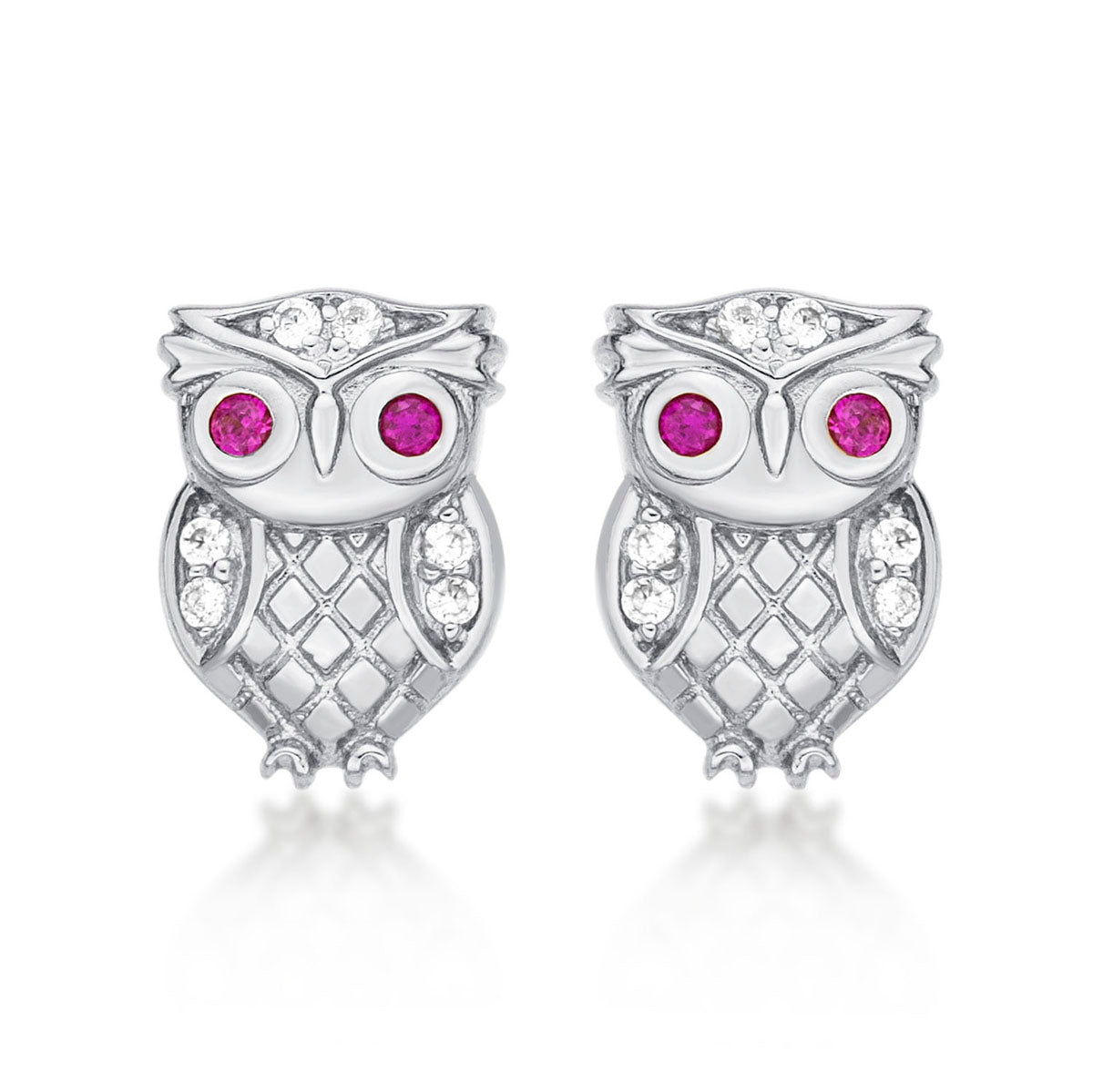 Sterling Silver Owl Earrings with Cubic Zirconia