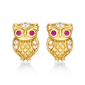 Yellow Gold Plated Sterling Silver Owl Earrings with Cubic Zirconia