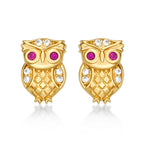 Yellow Gold Plated Sterling Silver Owl Earrings with Cubic Zirconia