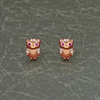 Rose Gold Plated Sterling Silver Owl Earrings with Cubic Zirconia