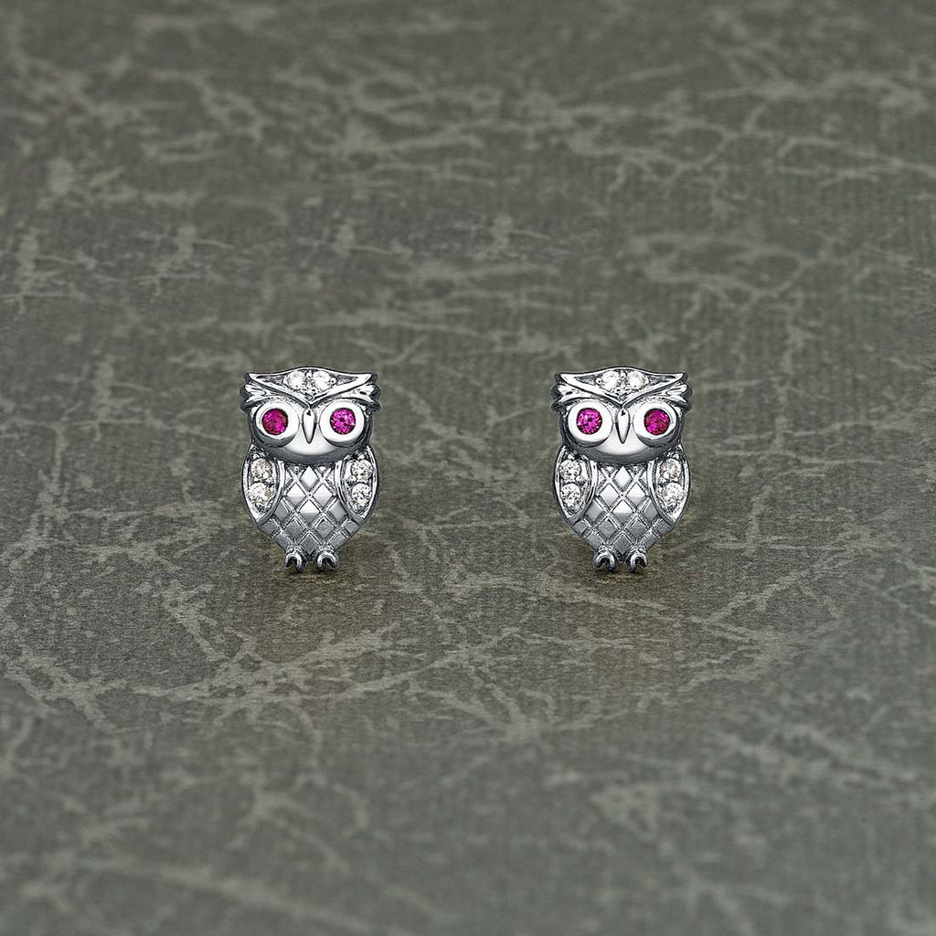 Sterling Silver Owl Earrings with Cubic Zirconia