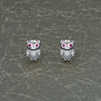 Sterling Silver Owl Earrings with Cubic Zirconia