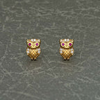 Yellow Gold Plated Sterling Silver Owl Earrings with Cubic Zirconia