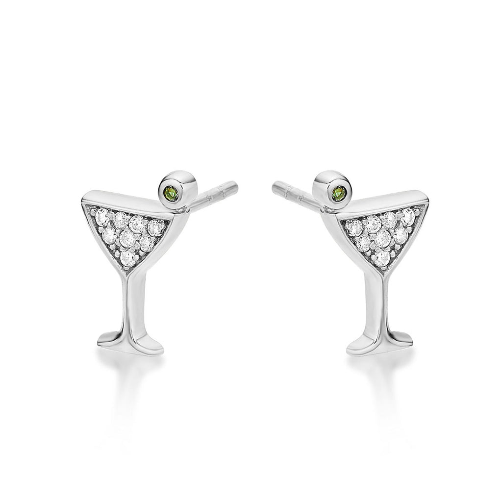 Sterling Silver Cocktail Glass Earrings with Cubic Zirconia