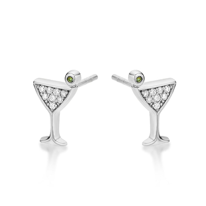 Sterling Silver Cocktail Glass Earrings with Cubic Zirconia