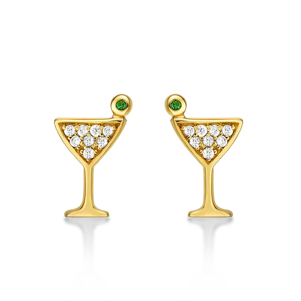 Yellow Gold Plated Sterling Silver Cocktail Earrings with Cubic Zirconia