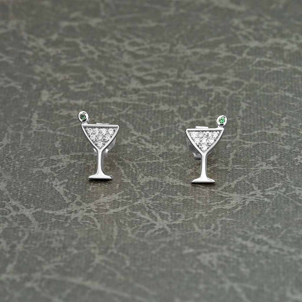 Sterling Silver Cocktail Glass Earrings with Cubic Zirconia
