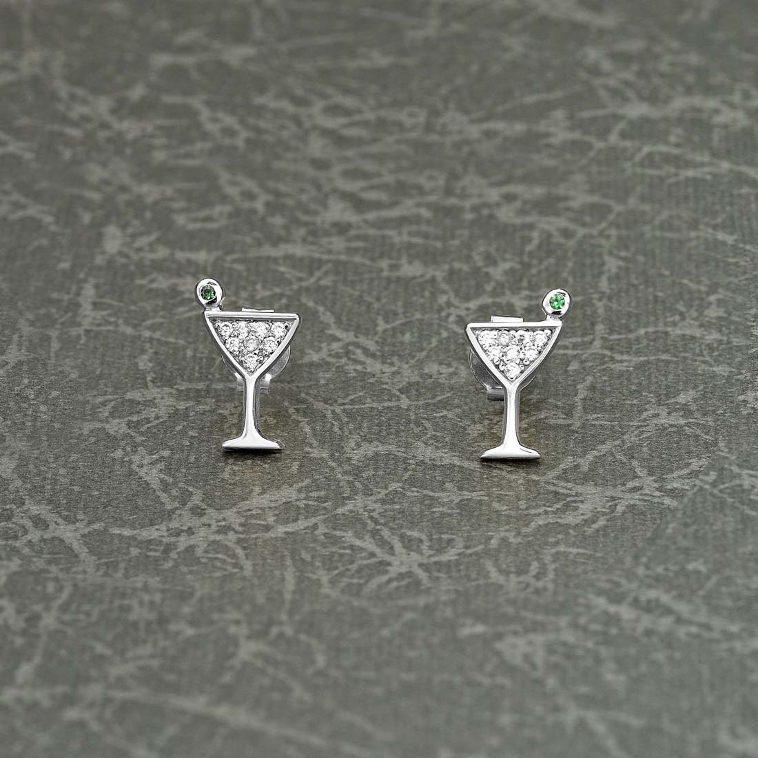 Sterling Silver Cocktail Glass Earrings with Cubic Zirconia