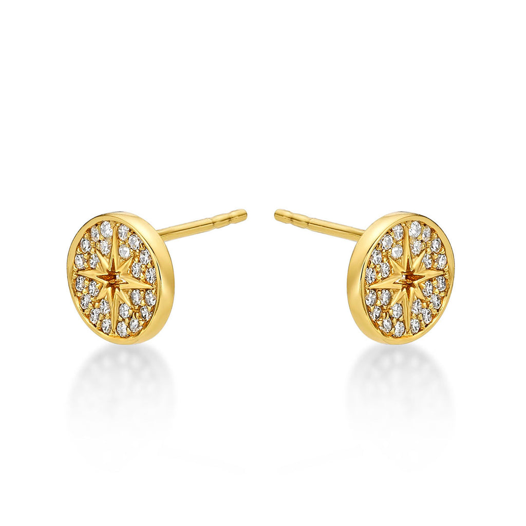 Yellow Gold Plated Sterling Silver Silver Star Earrings with Cubic Zirconia