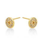 Yellow Gold Plated Sterling Silver Silver Star Earrings with Cubic Zirconia