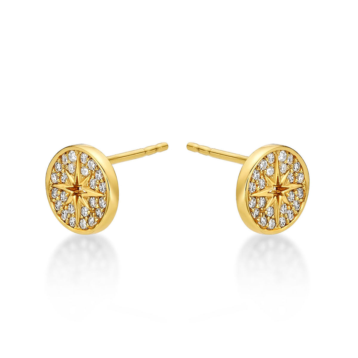 Yellow Gold Plated Sterling Silver Silver Star Earrings with Cubic Zirconia