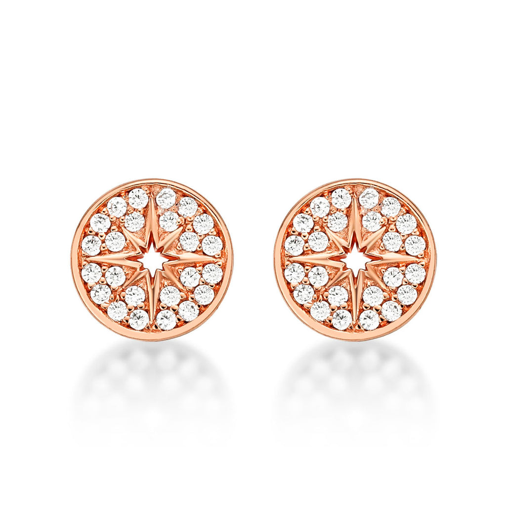 Rose Gold Plated Sterling Silver Silver Star Earrings with Cubic Zirconia