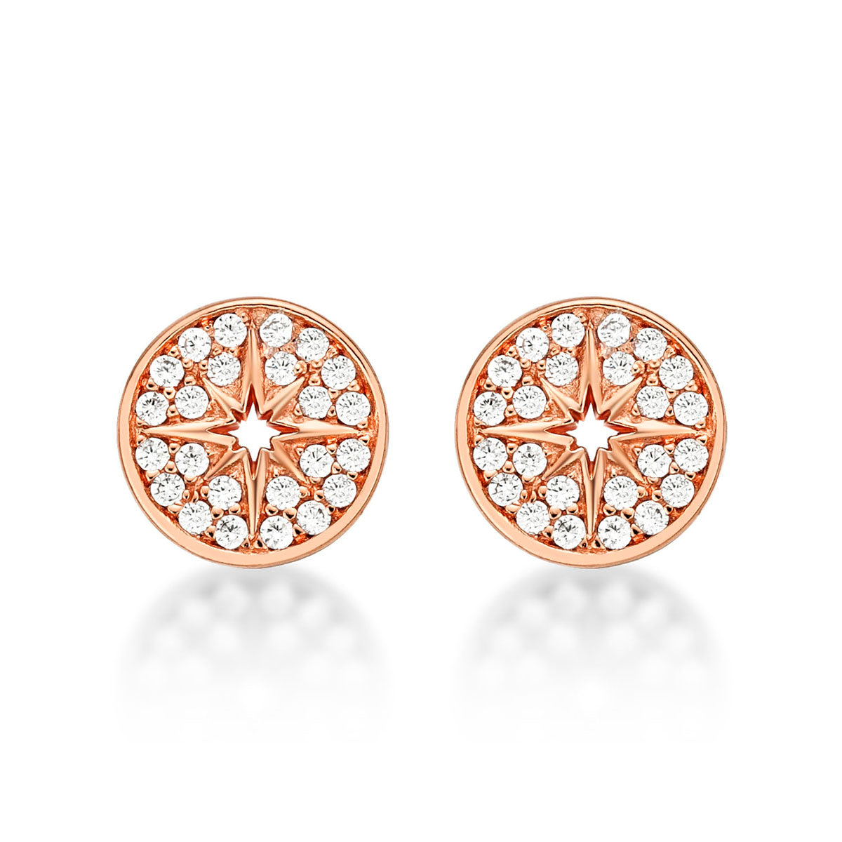 Rose Gold Plated Sterling Silver Silver Star Earrings with Cubic Zirconia
