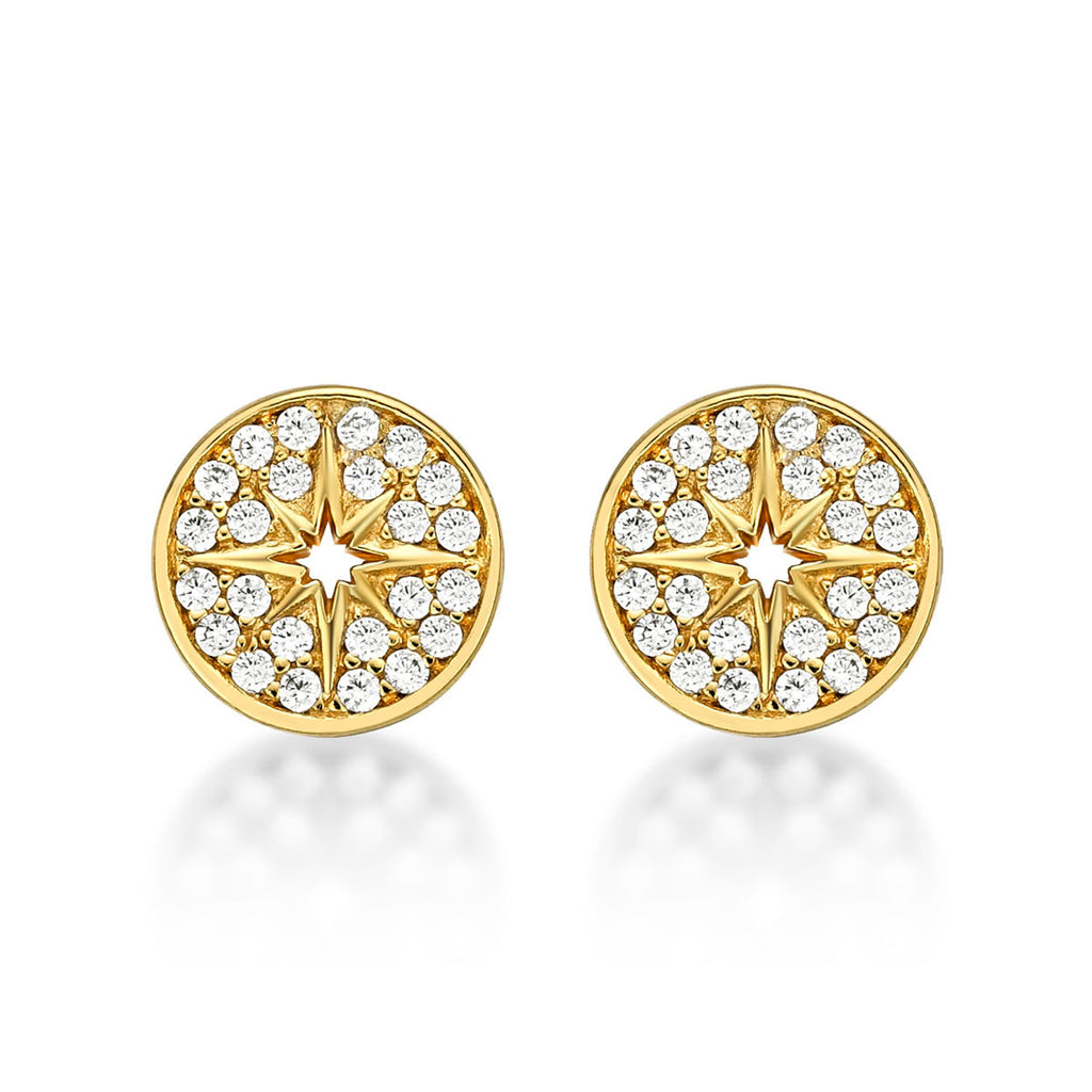 Yellow Gold Plated Sterling Silver Silver Star Earrings with Cubic Zirconia