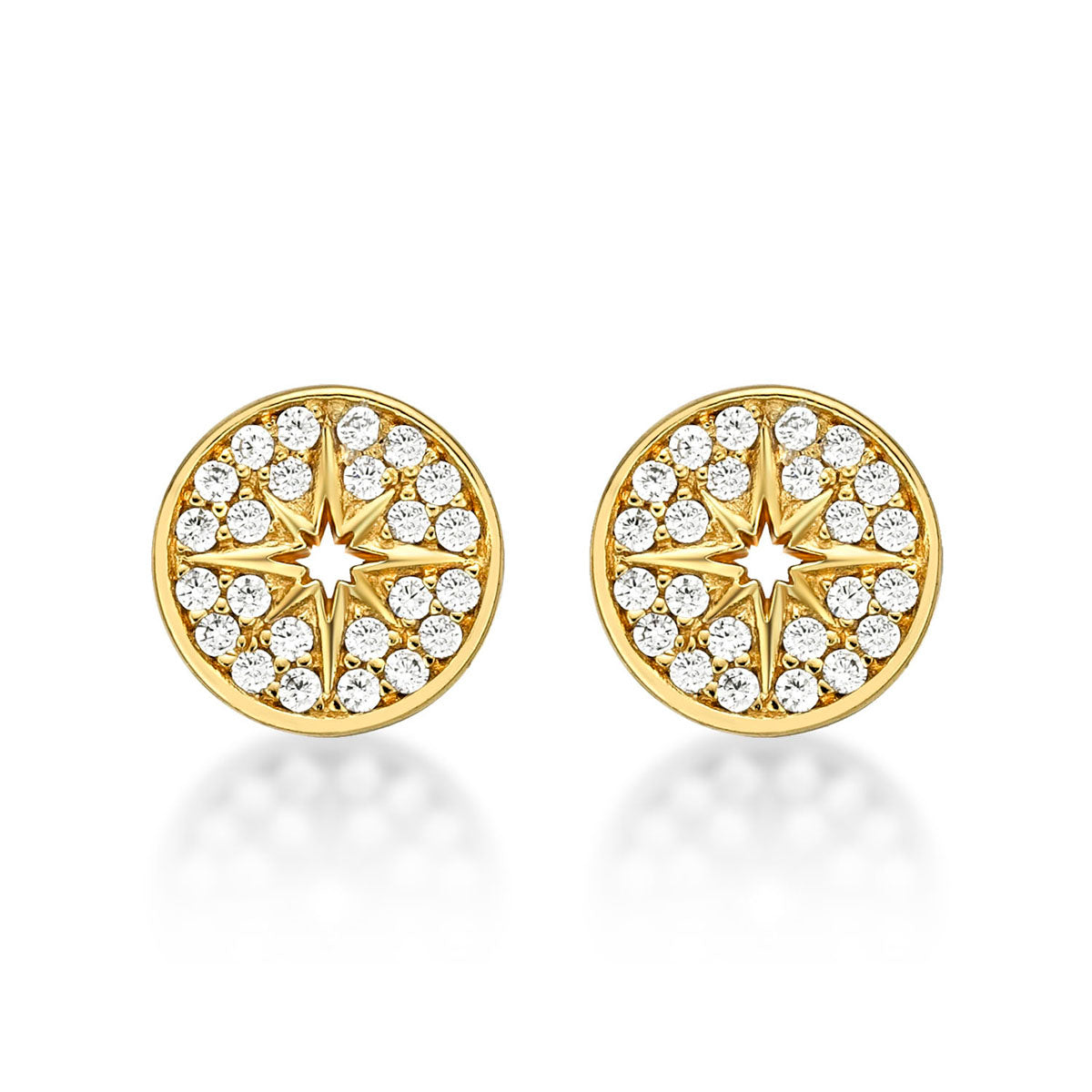 Yellow Gold Plated Sterling Silver Silver Star Earrings with Cubic Zirconia
