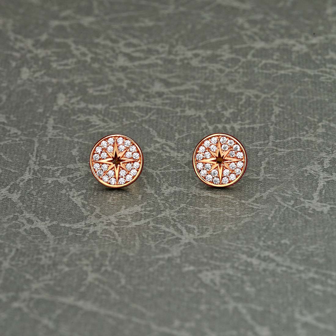 Rose Gold Plated Sterling Silver Silver Star Earrings with Cubic Zirconia