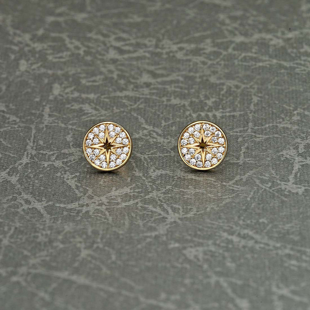 Yellow Gold Plated Sterling Silver Silver Star Earrings with Cubic Zirconia