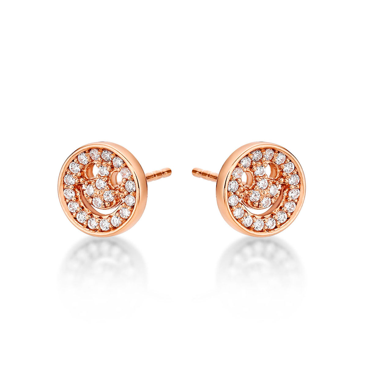 Rose Gold Plated Sterling Silver Face Earrings with Cubic Zirconia