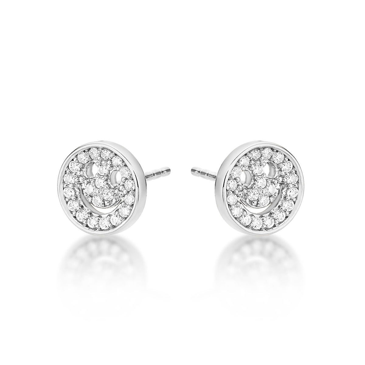 Sterling Silver Happy Face Earrings with Cubic Zirconia