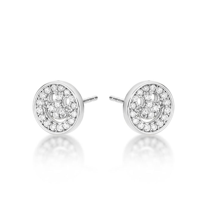 Sterling Silver Happy Face Earrings with Cubic Zirconia