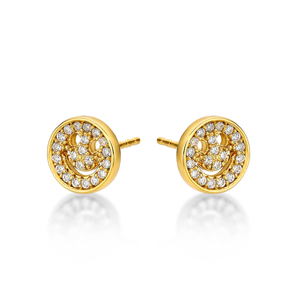 Yellow Gold Plated Sterling Silver Face Earrings with Cubic Zirconia