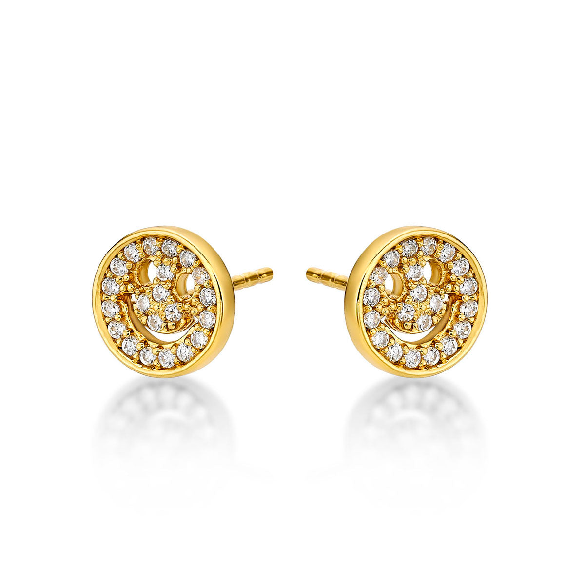 Yellow Gold Plated Sterling Silver Face Earrings with Cubic Zirconia