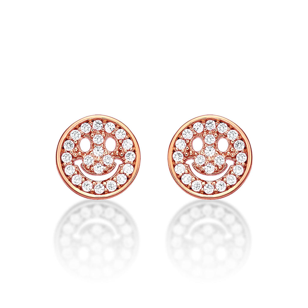 Rose Gold Plated Sterling Silver Face Earrings with Cubic Zirconia