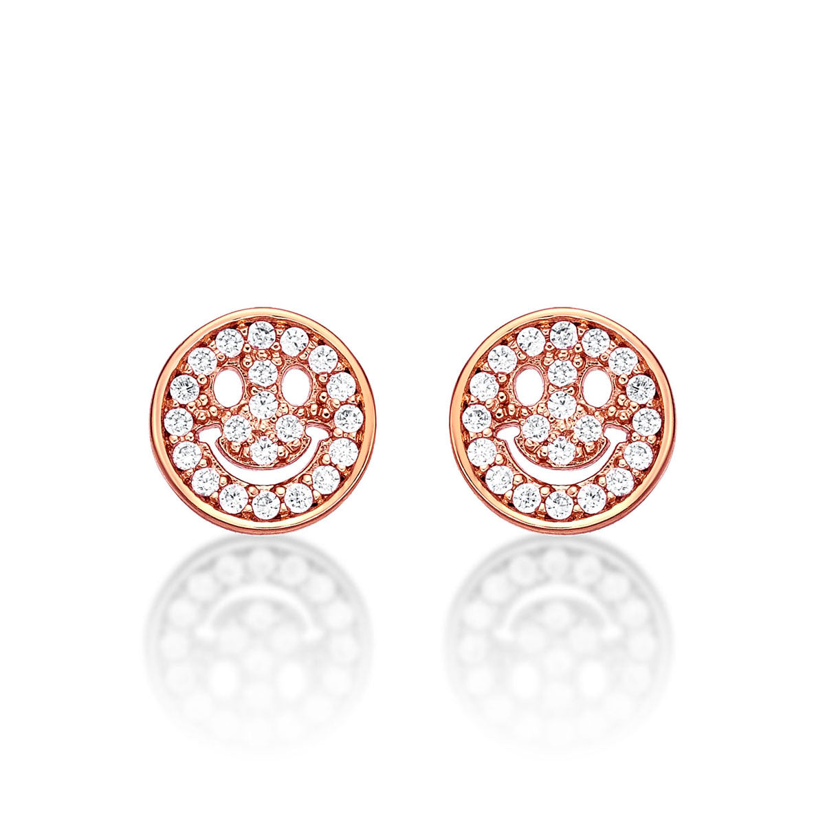 Rose Gold Plated Sterling Silver Face Earrings with Cubic Zirconia