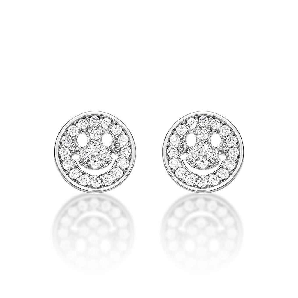 Sterling Silver Happy Face Earrings with Cubic Zirconia