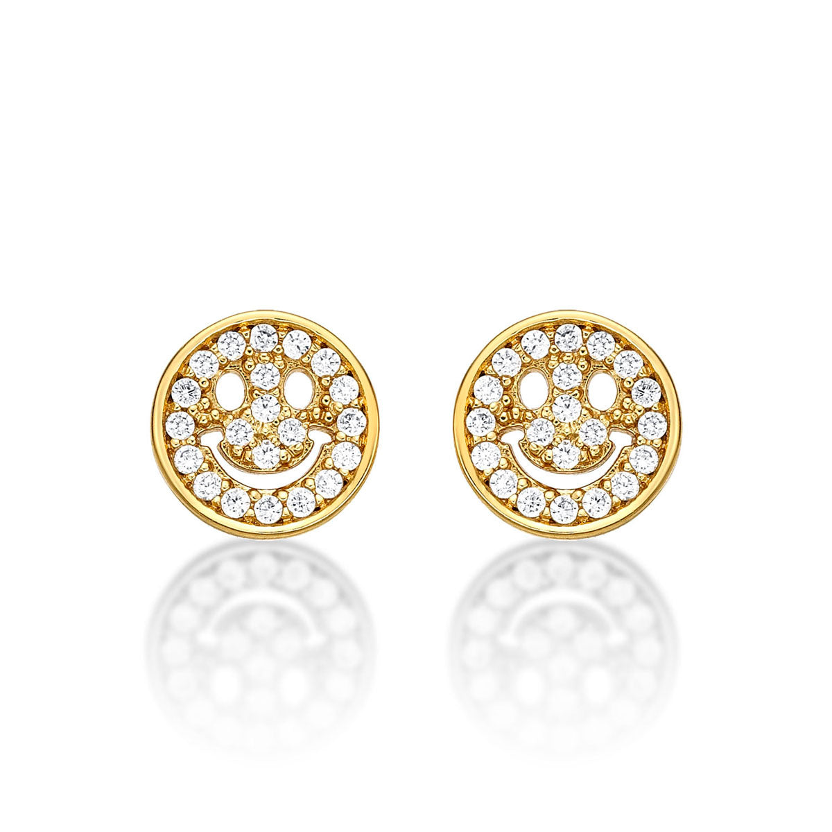 Yellow Gold Plated Sterling Silver Face Earrings with Cubic Zirconia